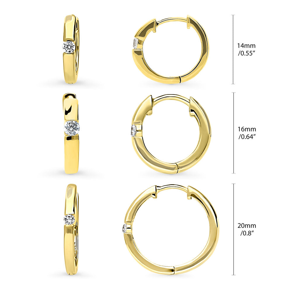 Solitaire Round CZ Hoop Earrings in Sterling Silver 0.22ct, 3 Pairs