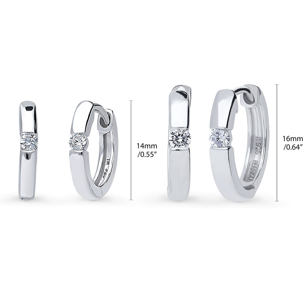 Front view of Solitaire Round CZ Hoop Earrings in Sterling Silver 0.22ct, 2 Pairs