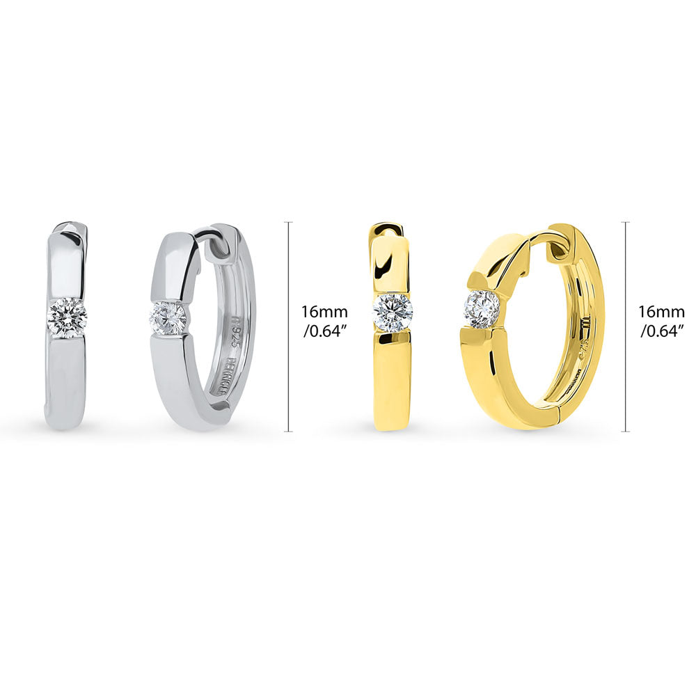 Solitaire Round CZ Hoop Earrings in Sterling Silver 0.44ct, 2 Pairs