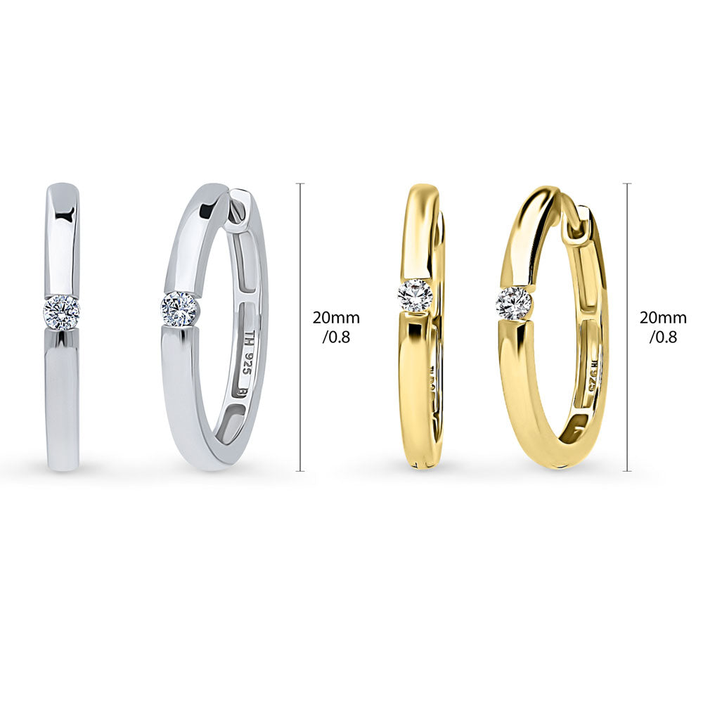 Solitaire Round CZ Hoop Earrings in Sterling Silver 0.24ct, 2 Pairs
