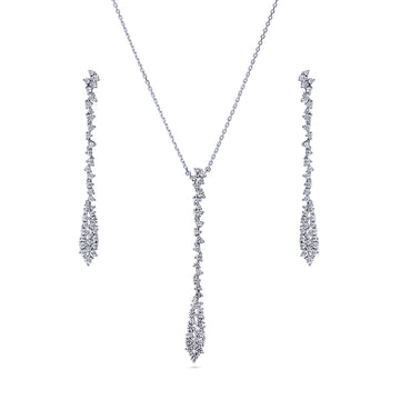 Cluster Teardrop CZ Necklace and Earrings Set in Sterling Silver