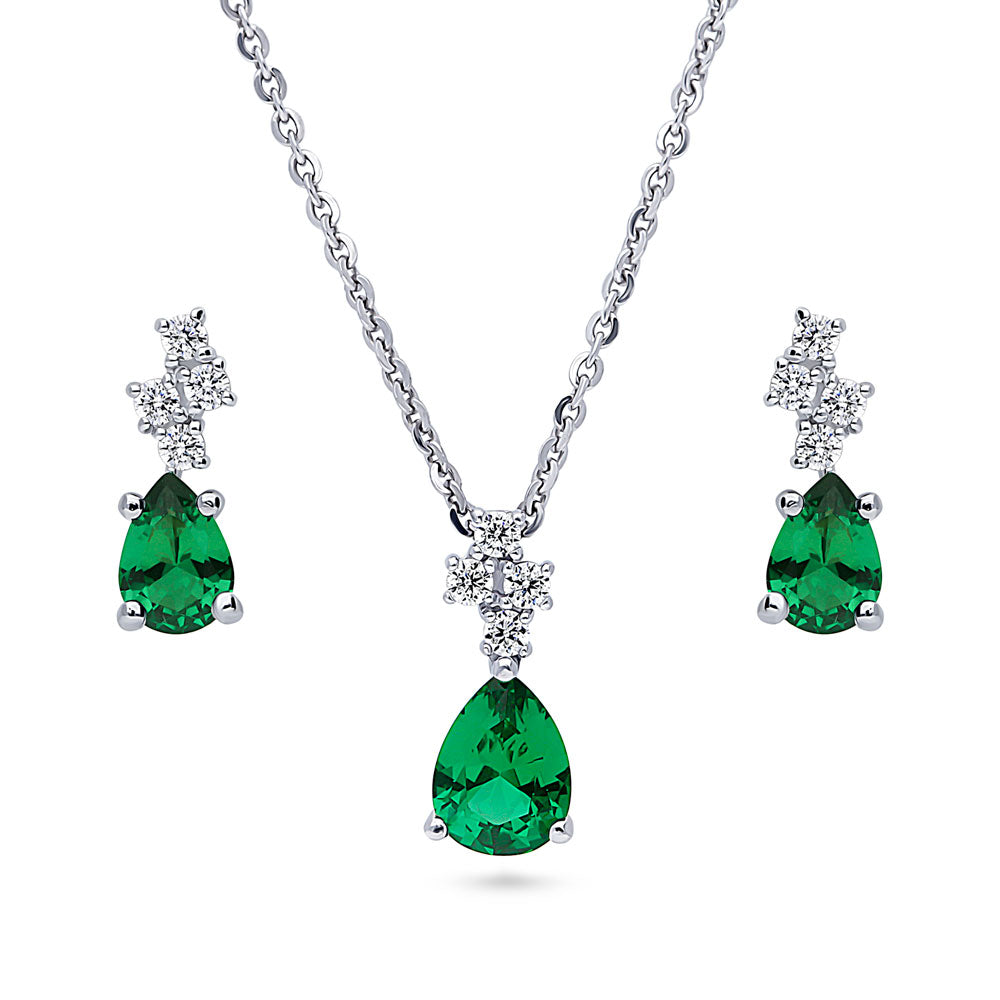 Cluster Emerald-Green CZ Set in Sterling Silver