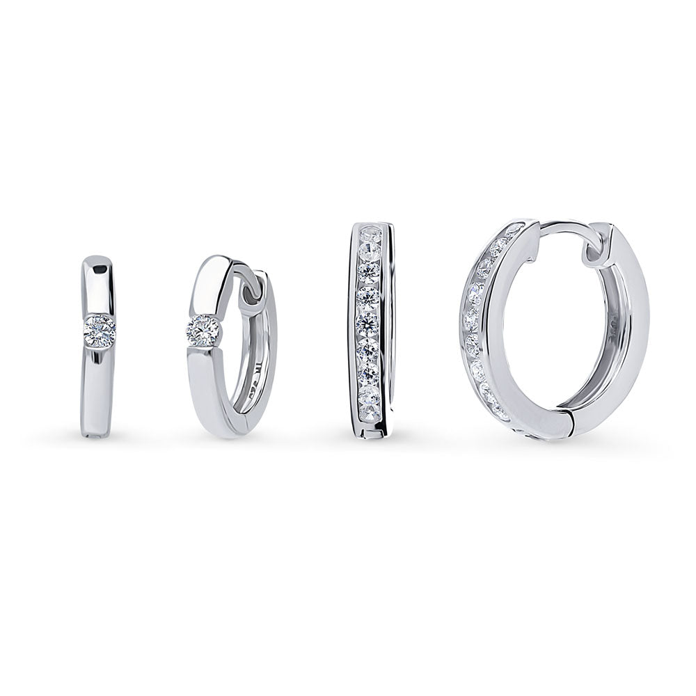 Solitaire Round CZ Hoop Earrings in Sterling Silver 0.12ct, 2 Pairs