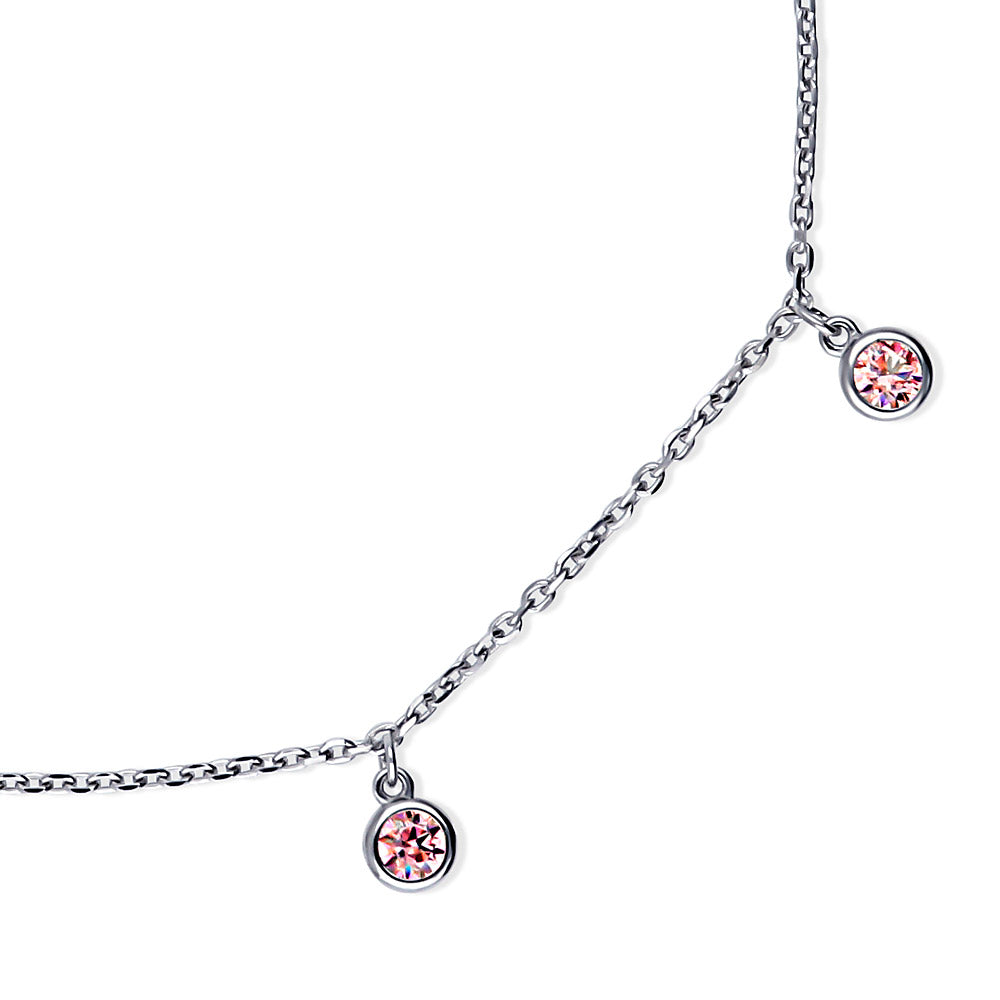 Front view of CZ Cable Chain Charm Anklet in Sterling Silver, Morganite