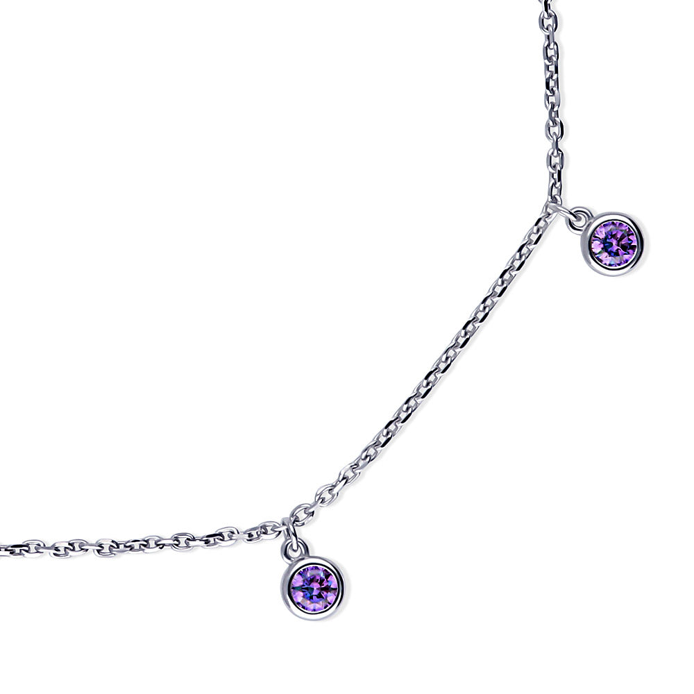 Front view of CZ Cable Chain Charm Anklet in Sterling Silver, Purple