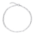 Paperclip Link Chain Anklet in Sterling Silver, Rhodium Plated
