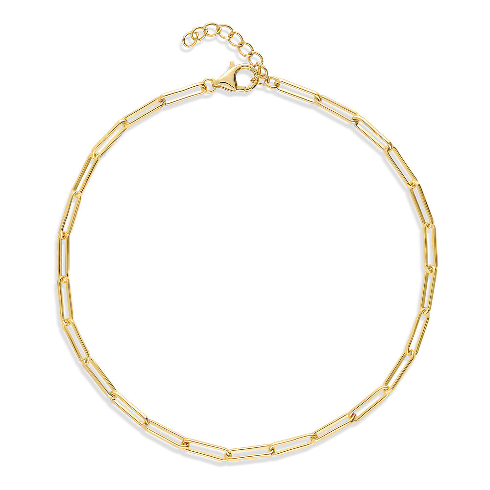 Paperclip Link Chain Anklet in Sterling Silver