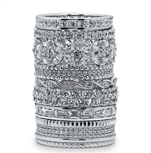 stack on eternity rings in cubic zirconia and sterling silver