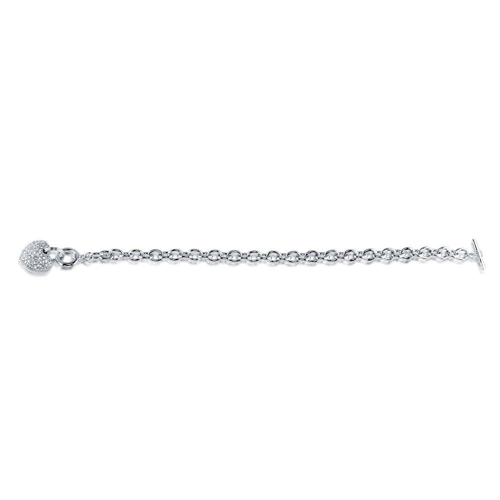 Front view of Heart CZ Toggle Charm Bracelet, 3 of 9