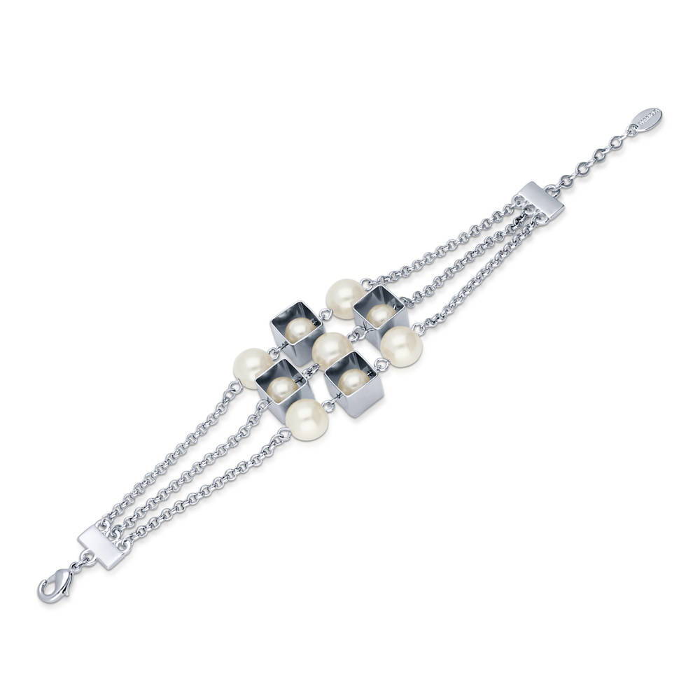 Imitation Pearl Chain Bracelet, Silver-Tone
