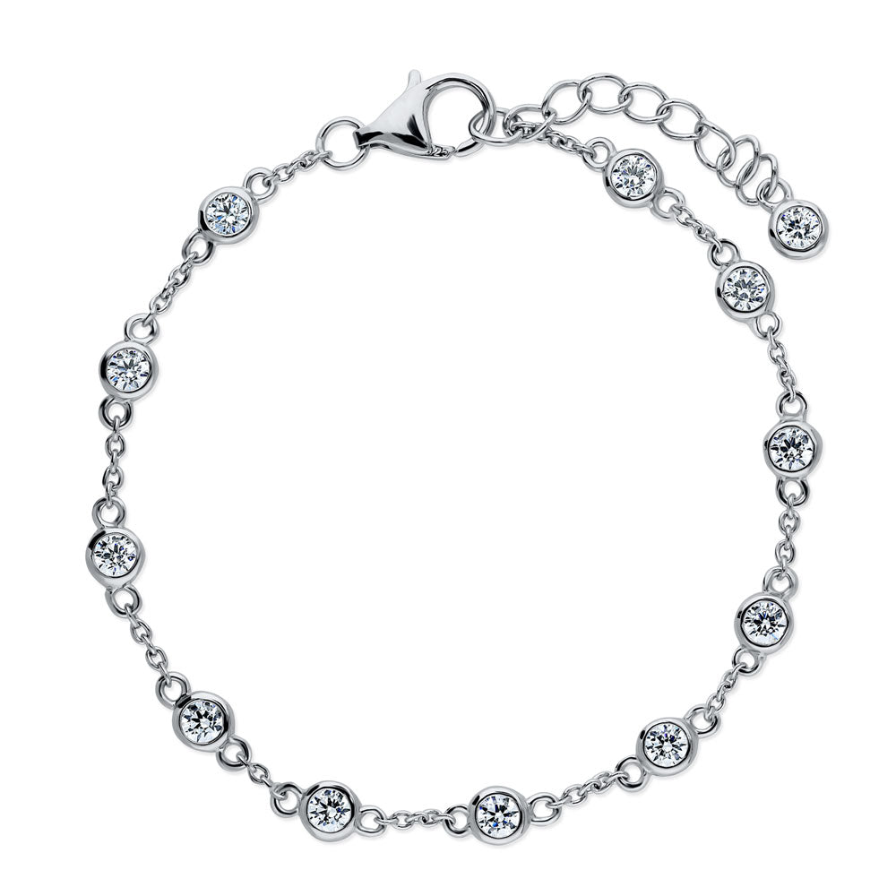 Station CZ Station Bracelet in Sterling Silver, Rhodium Plated, Clear