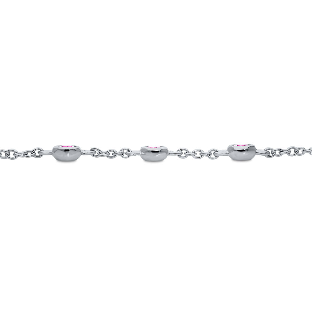 Front view of Station CZ Station Bracelet in Sterling Silver, Rhodium Plated, Pink