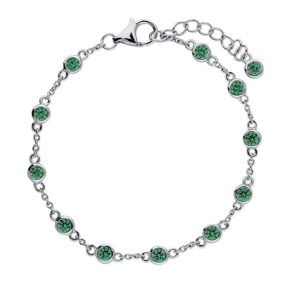 Station CZ Station Bracelet in Sterling Silver, Rhodium Plated, Green