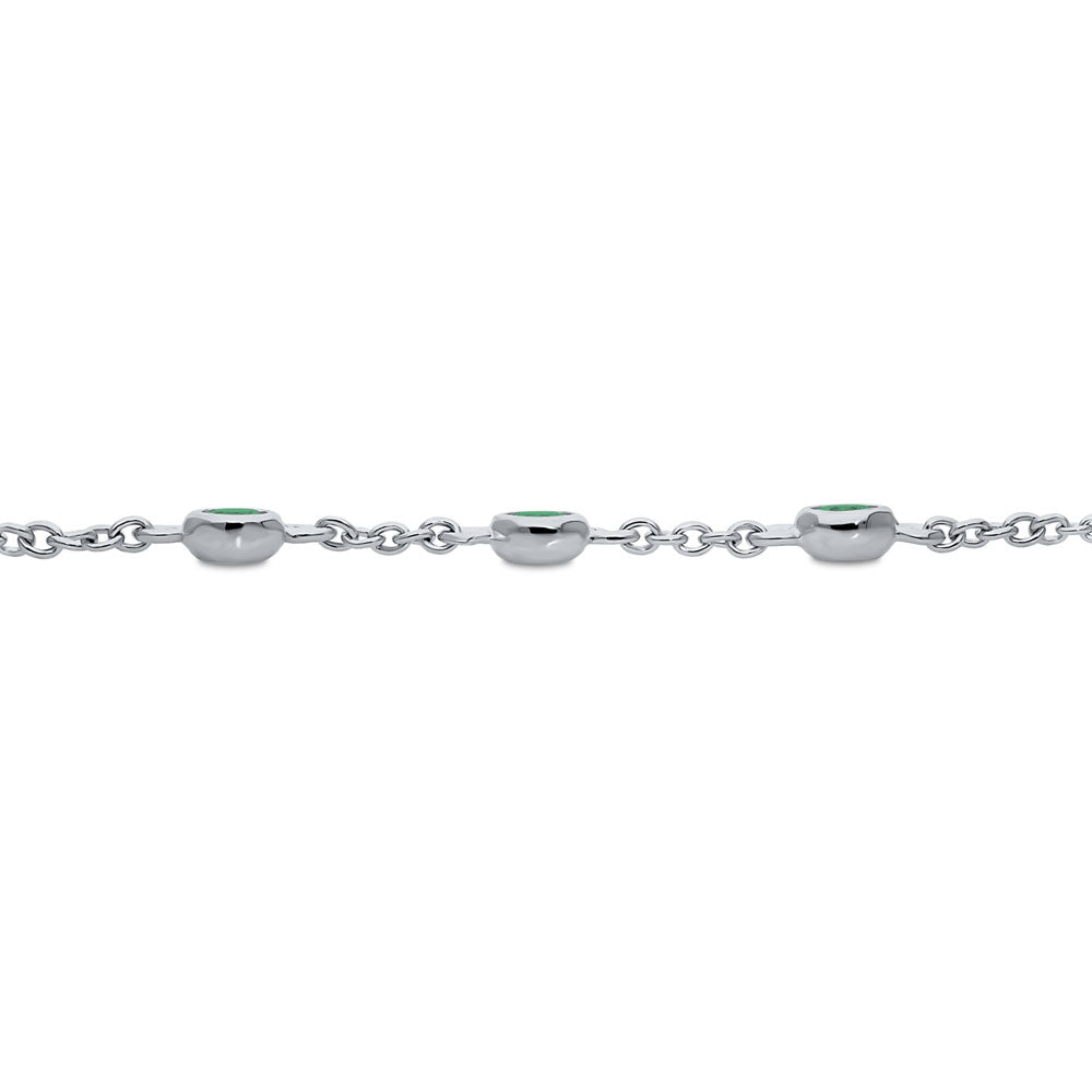 Front view of Station CZ Station Bracelet in Sterling Silver, Rhodium Plated, Green