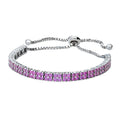 Front view of Bar CZ Tennis Bracelet in Sterling Silver, Purple Color