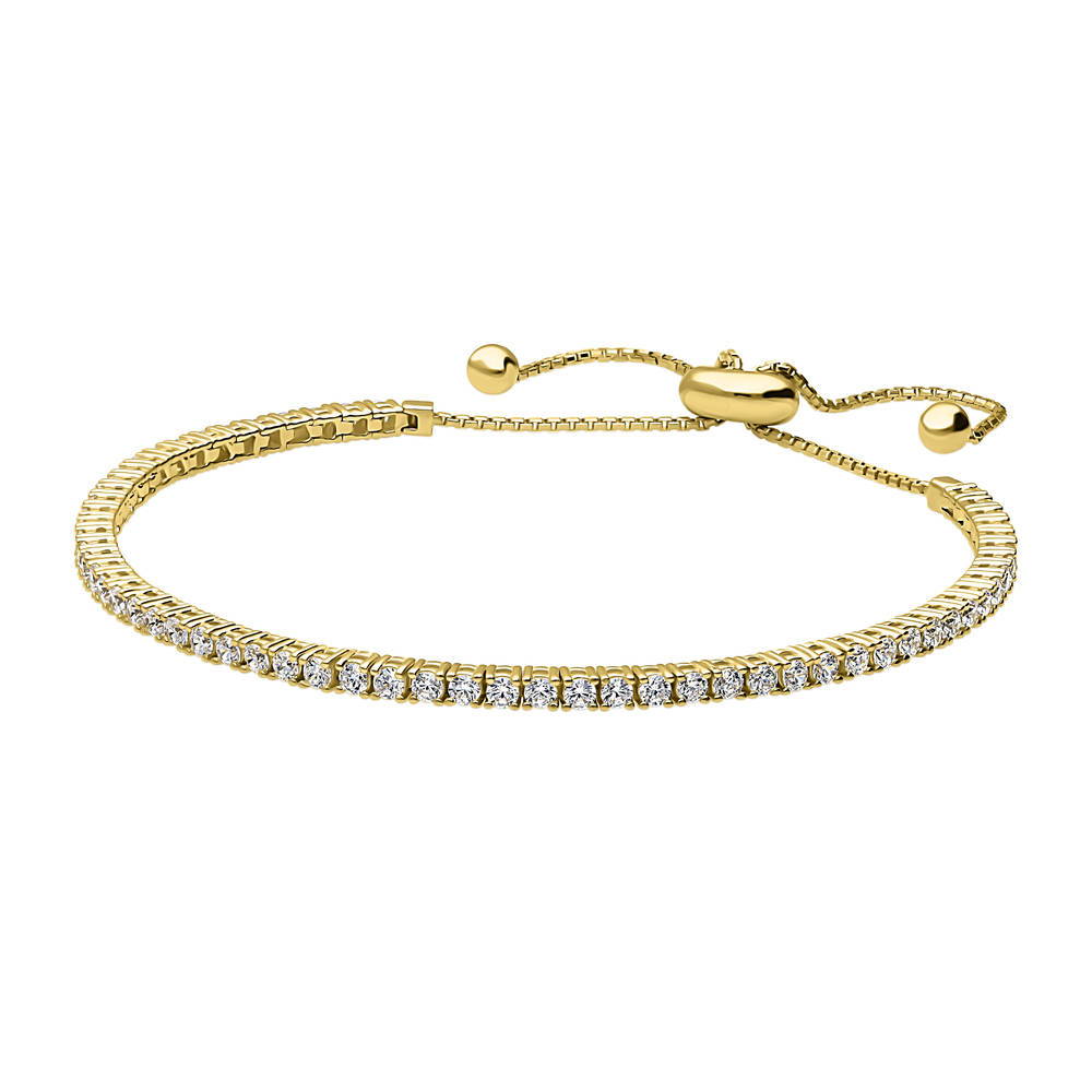 Front view of Bar CZ Tennis Bracelet in Sterling Silver, Yellow Gold Flashed