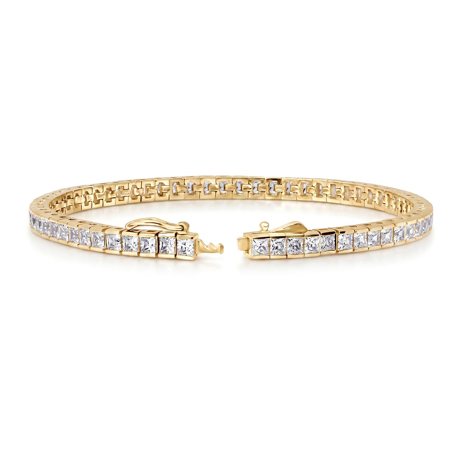 Princess CZ Tennis Bracelet, Gold Flashed / 6.5 inch