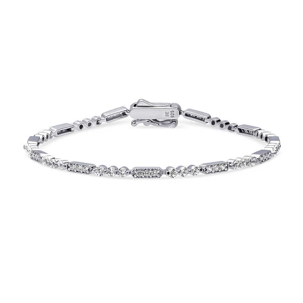 Art Deco Milgrain CZ Chain Bracelet in Sterling Silver, 1 of 10