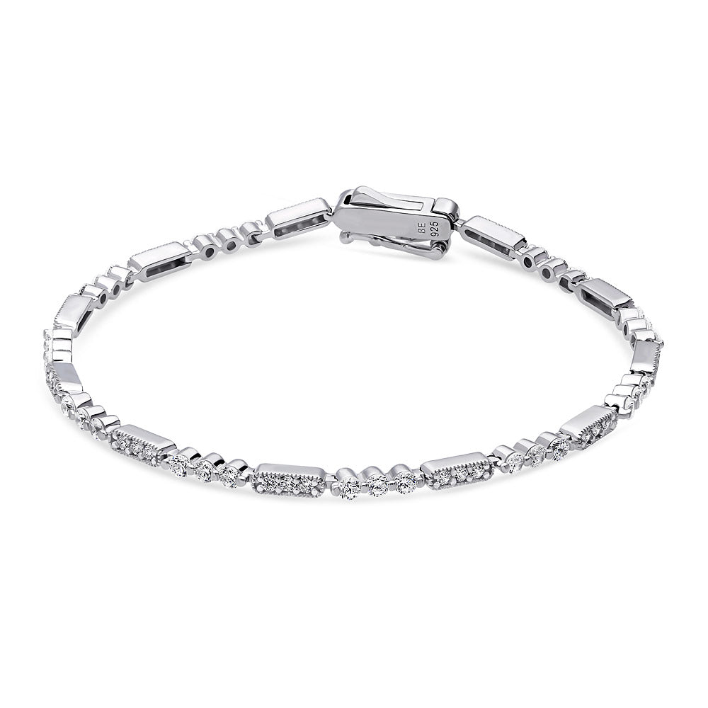Art Deco Milgrain CZ Chain Bracelet in Sterling Silver