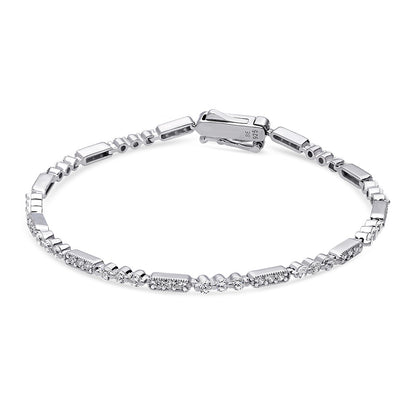 Art Deco Milgrain CZ Chain Bracelet in Sterling Silver