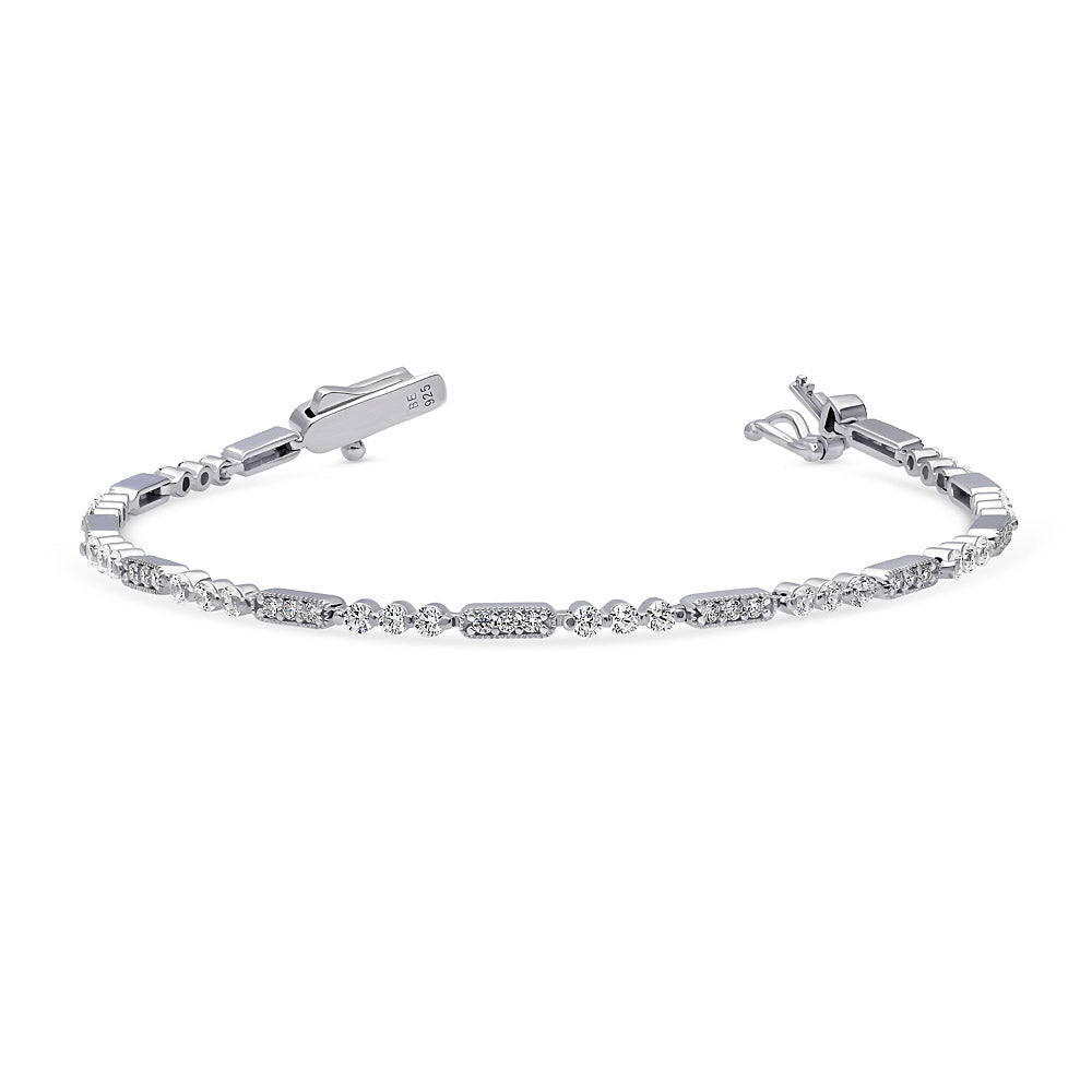 Angle view of Art Deco Milgrain CZ Chain Bracelet in Sterling Silver, 3 of 6