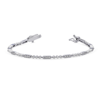 Art Deco Milgrain CZ Chain Bracelet in Sterling Silver
