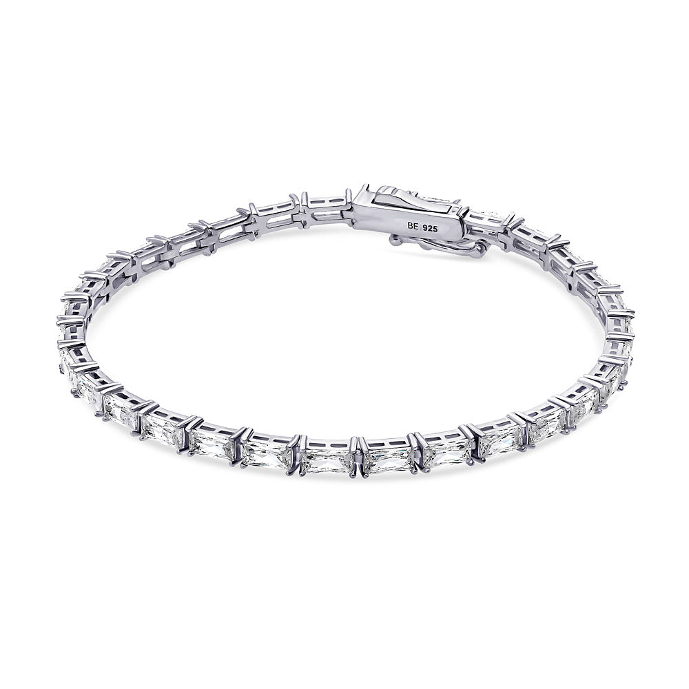 Front view of Baguette CZ Statement Tennis Bracelet in Sterling Silver, 2 of 6