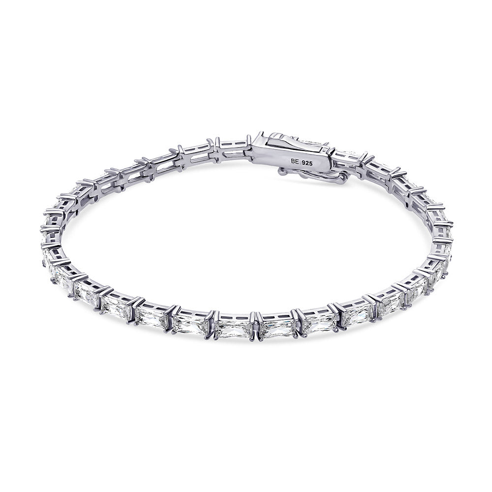 Front view of Baguette CZ Tennis Bracelet in Sterling Silver, 3 of 14