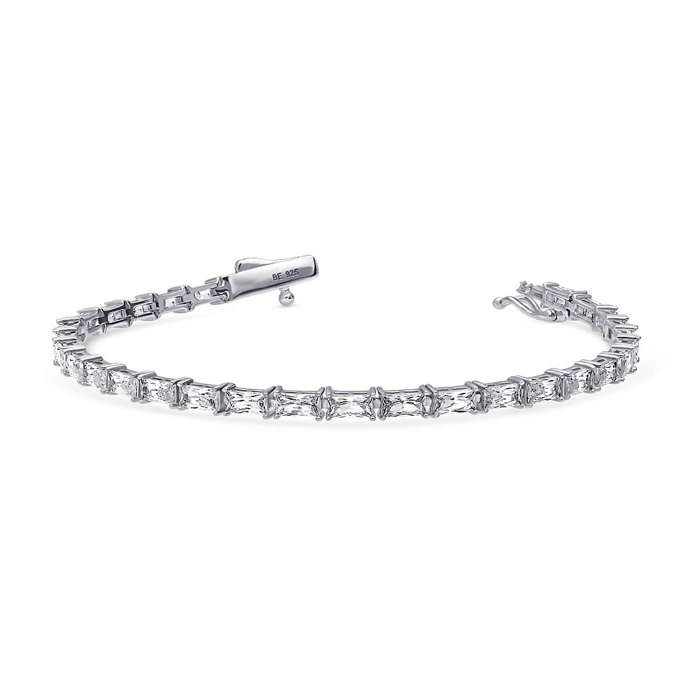 Angle view of Baguette CZ Statement Tennis Bracelet in Sterling Silver, 3 of 6