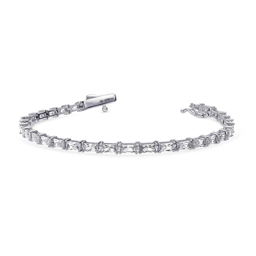 Angle view of Baguette CZ Tennis Bracelet in Sterling Silver, 4 of 14