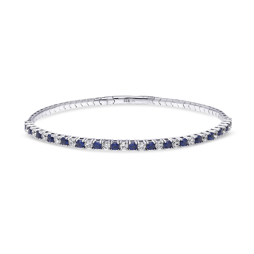 Flexible Sapphire-Blue CZ Bangle in Sterling Silver