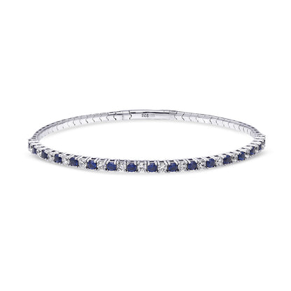 Flexible Sapphire-Blue CZ Bangle in Sterling Silver