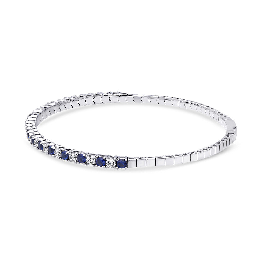 Front view of Flexible Sapphire-Blue CZ Bangle in Sterling Silver, 3 of 11