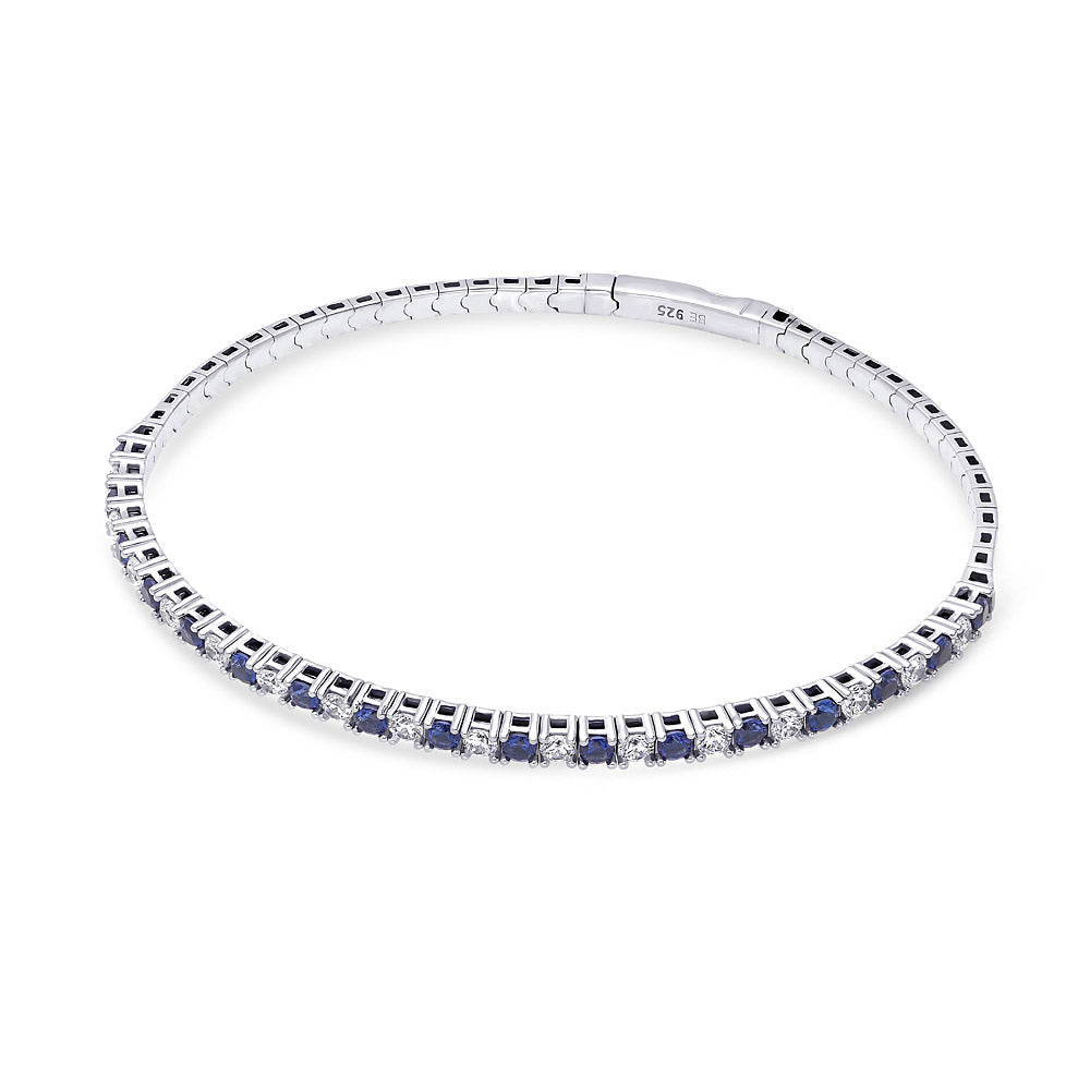Flexible Sapphire-Blue CZ Bangle in Sterling Silver