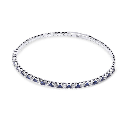 Flexible Sapphire-Blue CZ Bangle in Sterling Silver