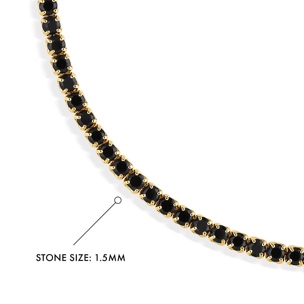 Front view of CZ Tennis Bracelet in Sterling Silver, Yellow Gold Flashed, Black