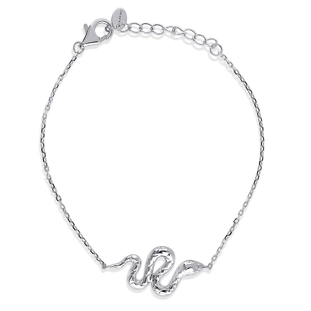 Snake CZ Rolo Chain Bracelet in Sterling Silver
