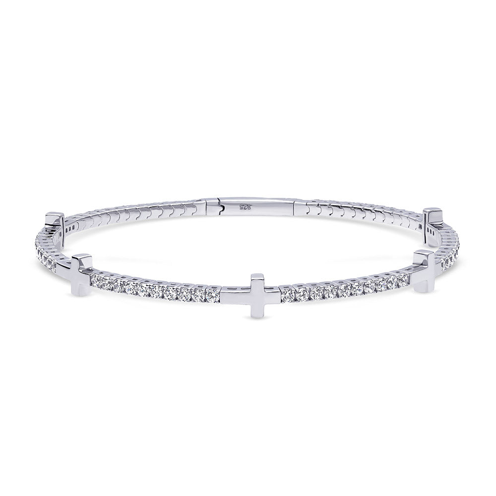 Flexible Cross CZ Bangle in Sterling Silver