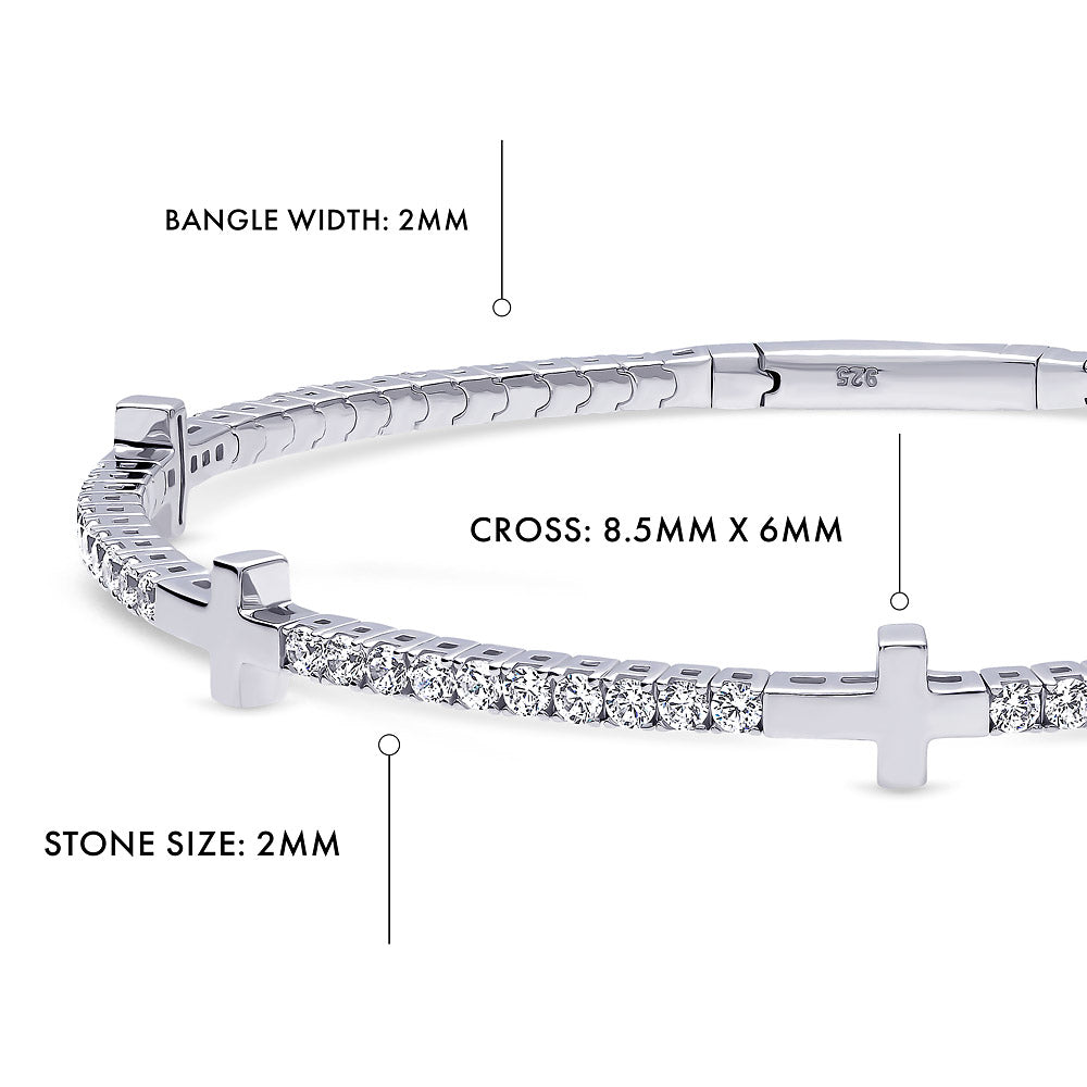 Flexible Cross CZ Bangle in Sterling Silver