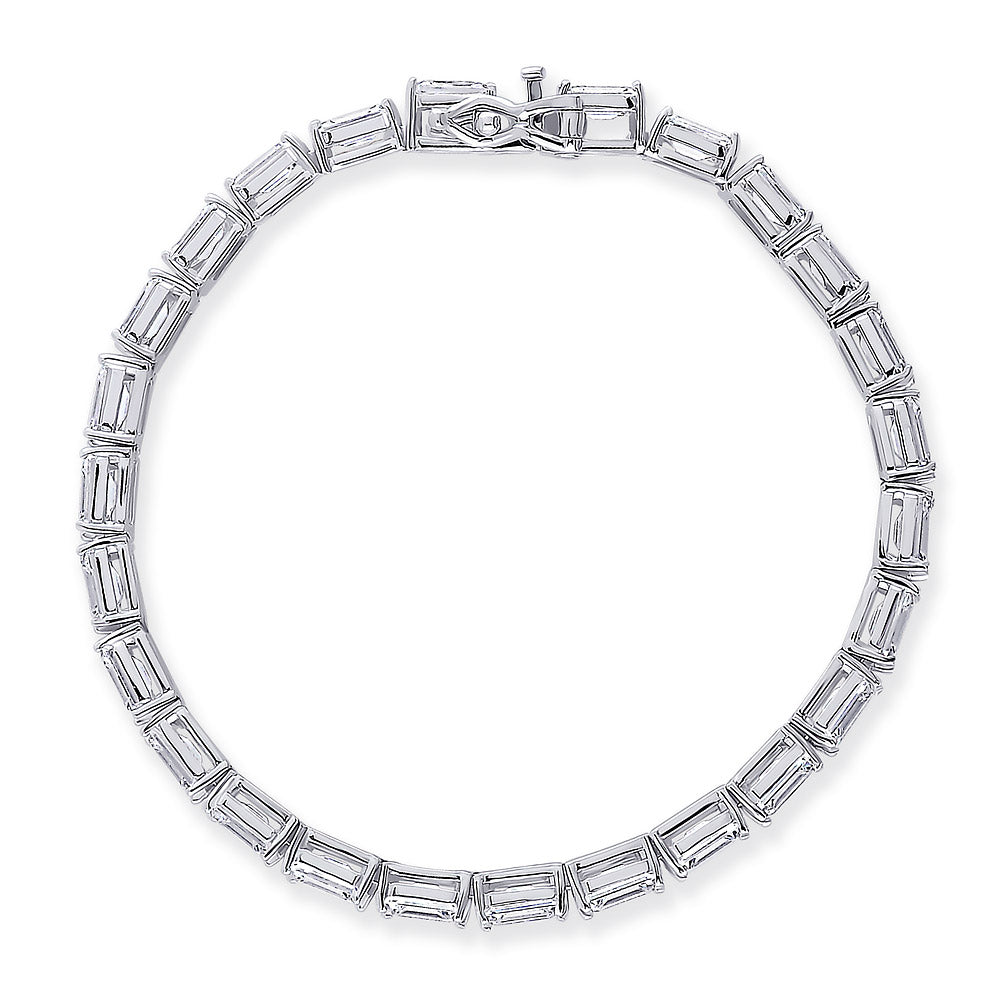 Angle view of Emerald Cut CZ Tennis Bracelet in Sterling Silver, 4 of 8