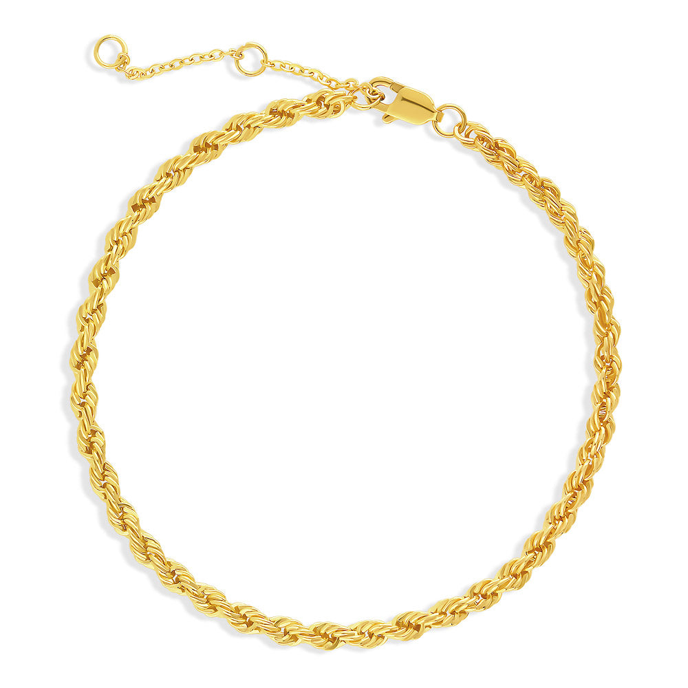Twisted Rope Chain Bracelet in Sterling Silver 3mm, Yellow Gold Flashed