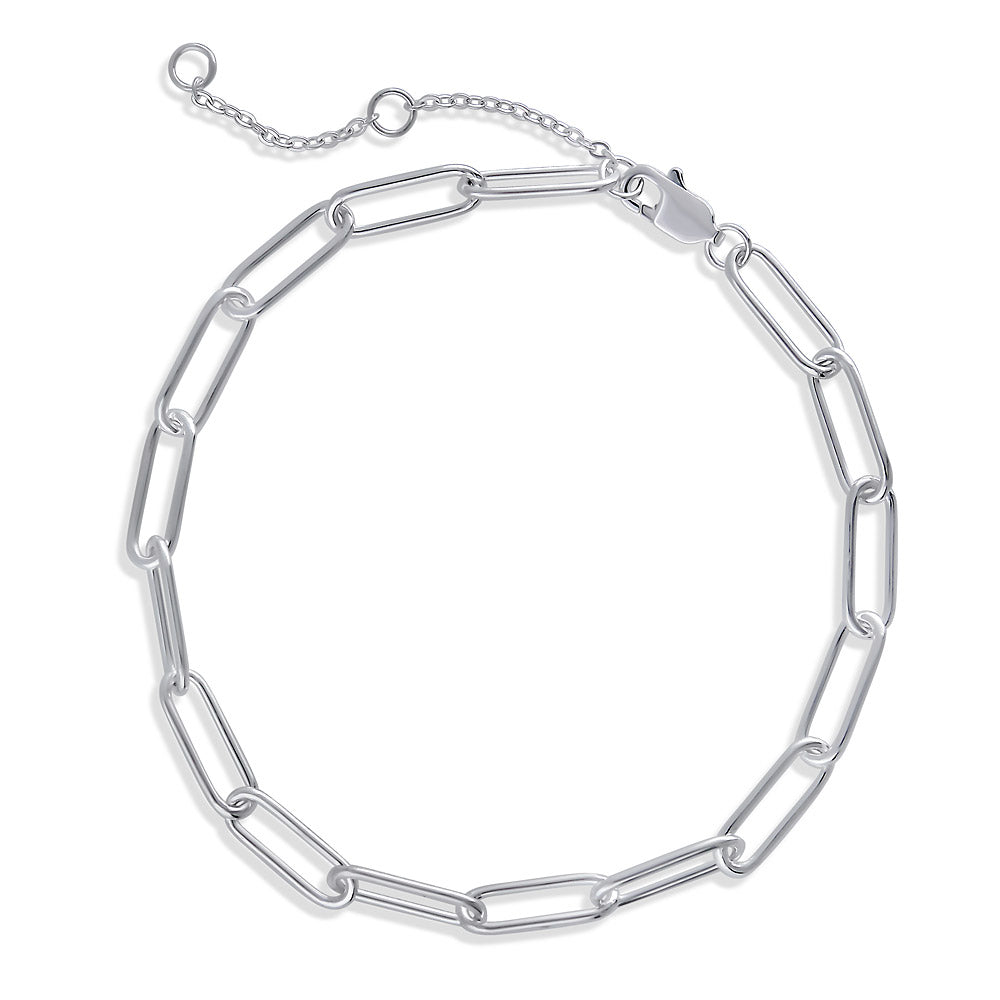 Paperclip Link Chain Bracelet in Sterling Silver 4mm, No Plating