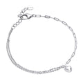 Front view of Heart Paperclip Charm Bracelet in Sterling Silver, Rhodium Plated