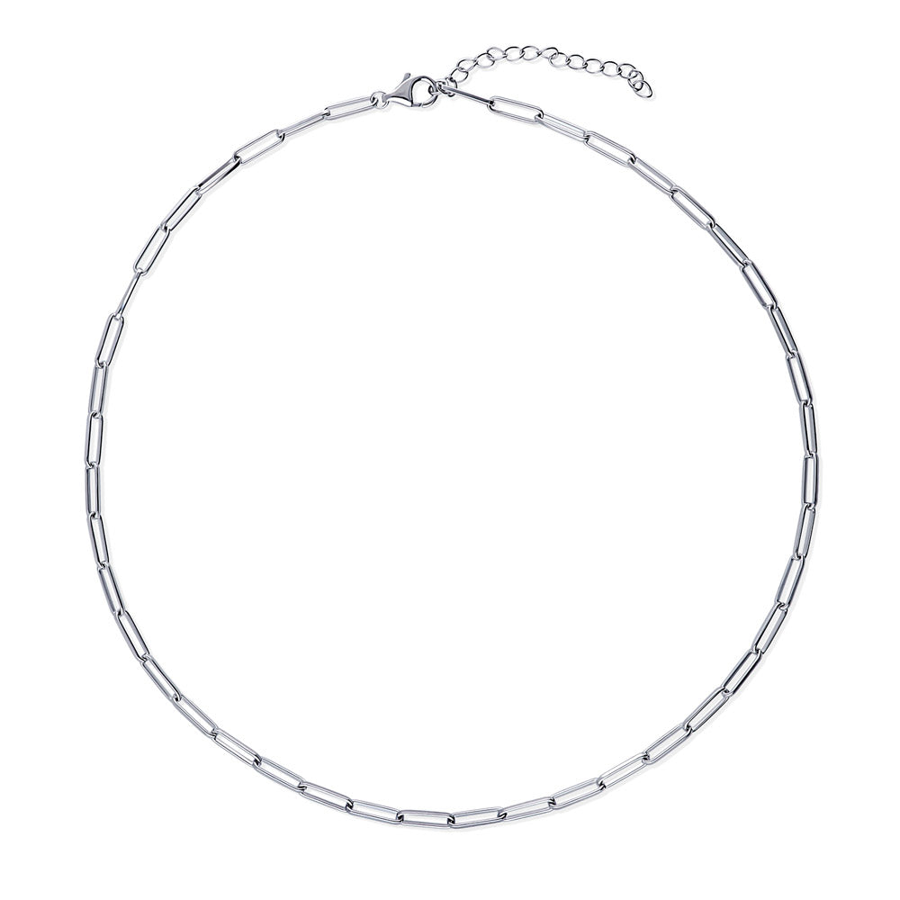 Evil Eye Paperclip CZ Layered Necklace Set in Sterling Silver