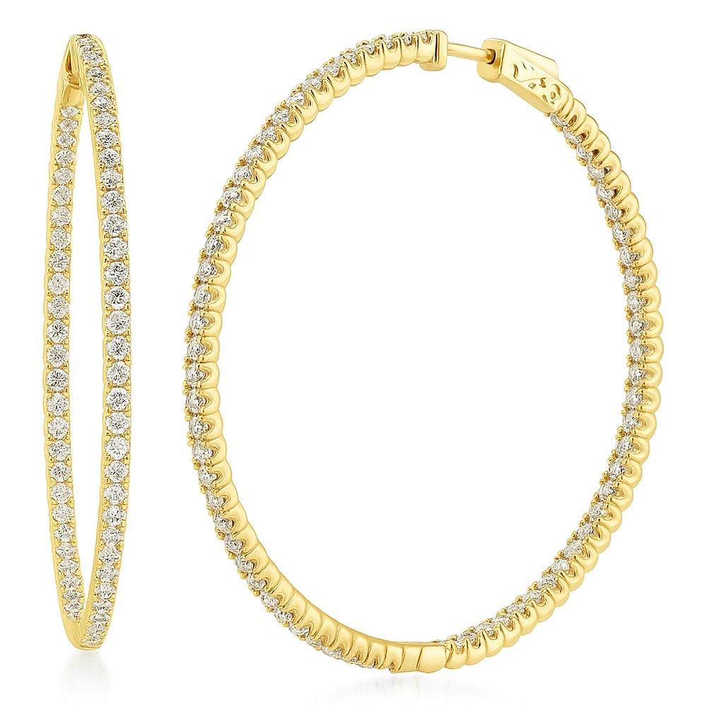 CZ Large Inside-Out Hoop Earrings in Sterling Silver 2.2 inch, Yellow Gold Flashed
