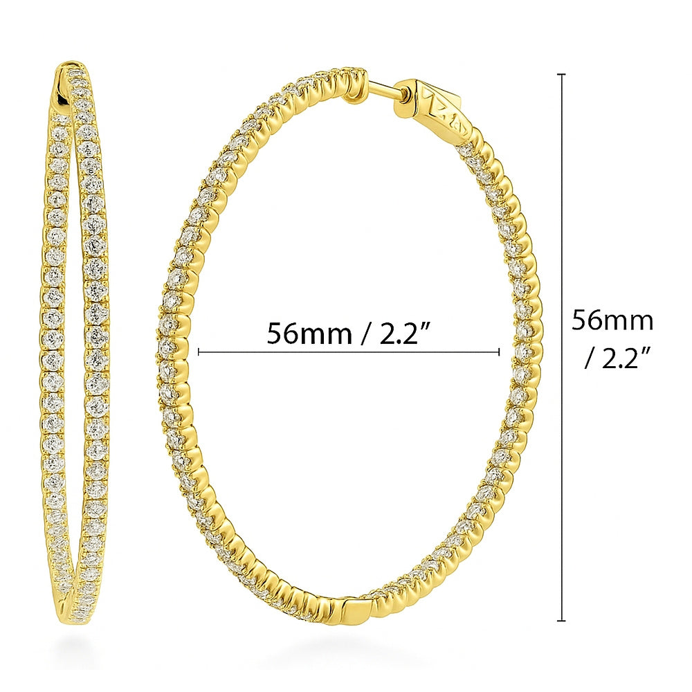 CZ Large Inside-Out Hoop Earrings in Sterling Silver 2.2 inch, Yellow Gold Flashed