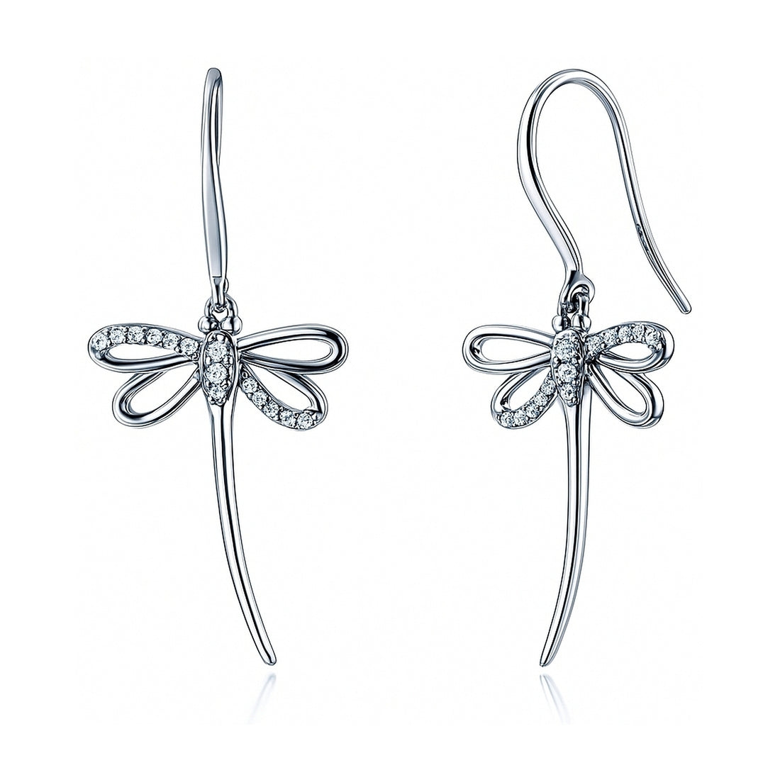 Dragonfly CZ Fish Hook Earrings in Sterling Silver