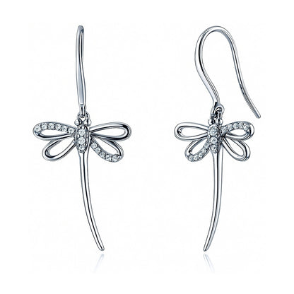 Dragonfly CZ Fish Hook Earrings in Sterling Silver