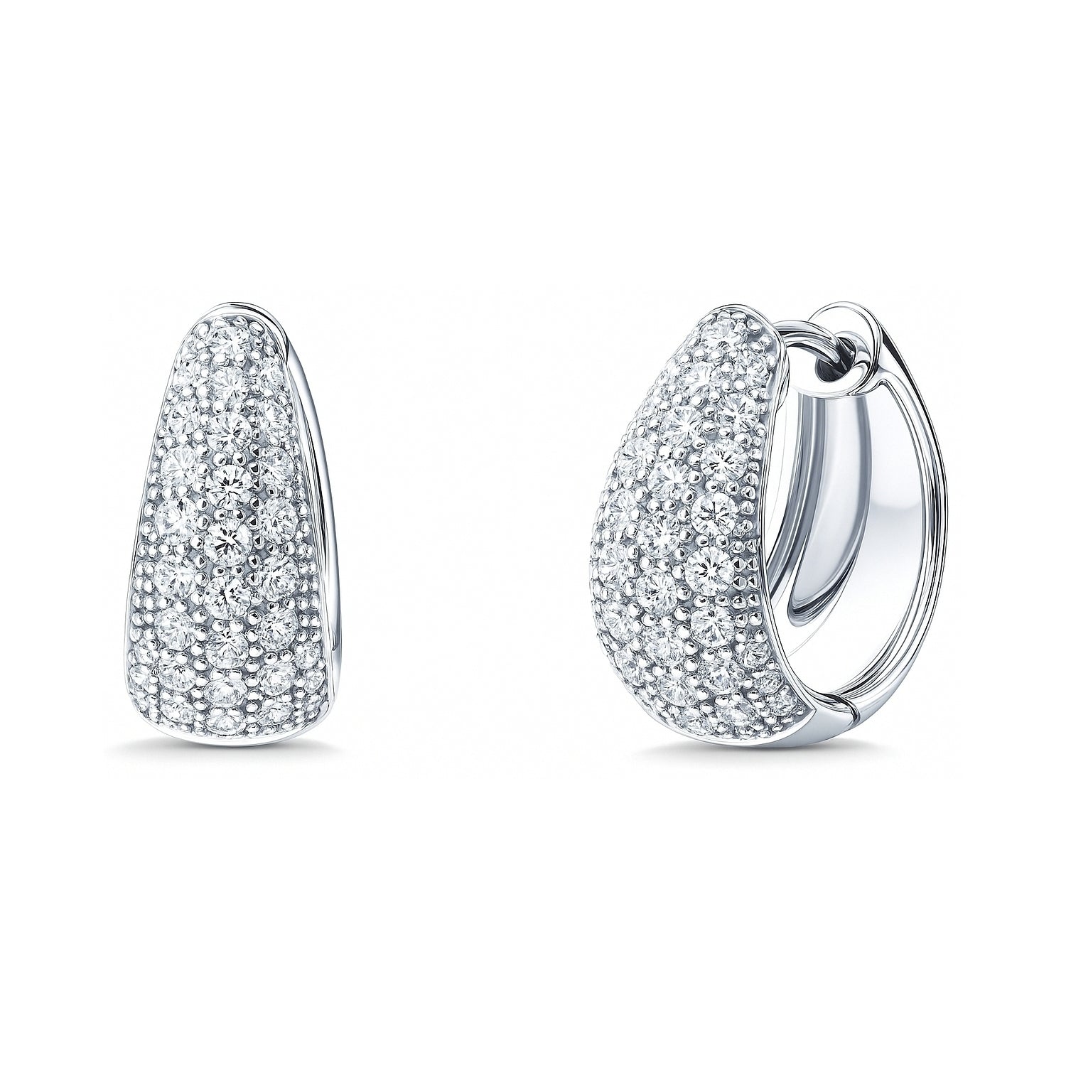 Dome CZ Small Huggie Earrings in Sterling Silver 0.6 inch, Rhodium Plated, Cubic Zirconia