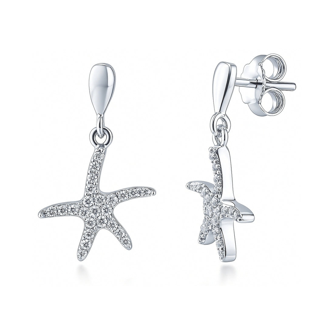 Starfish CZ Dangle Earrings in Sterling Silver